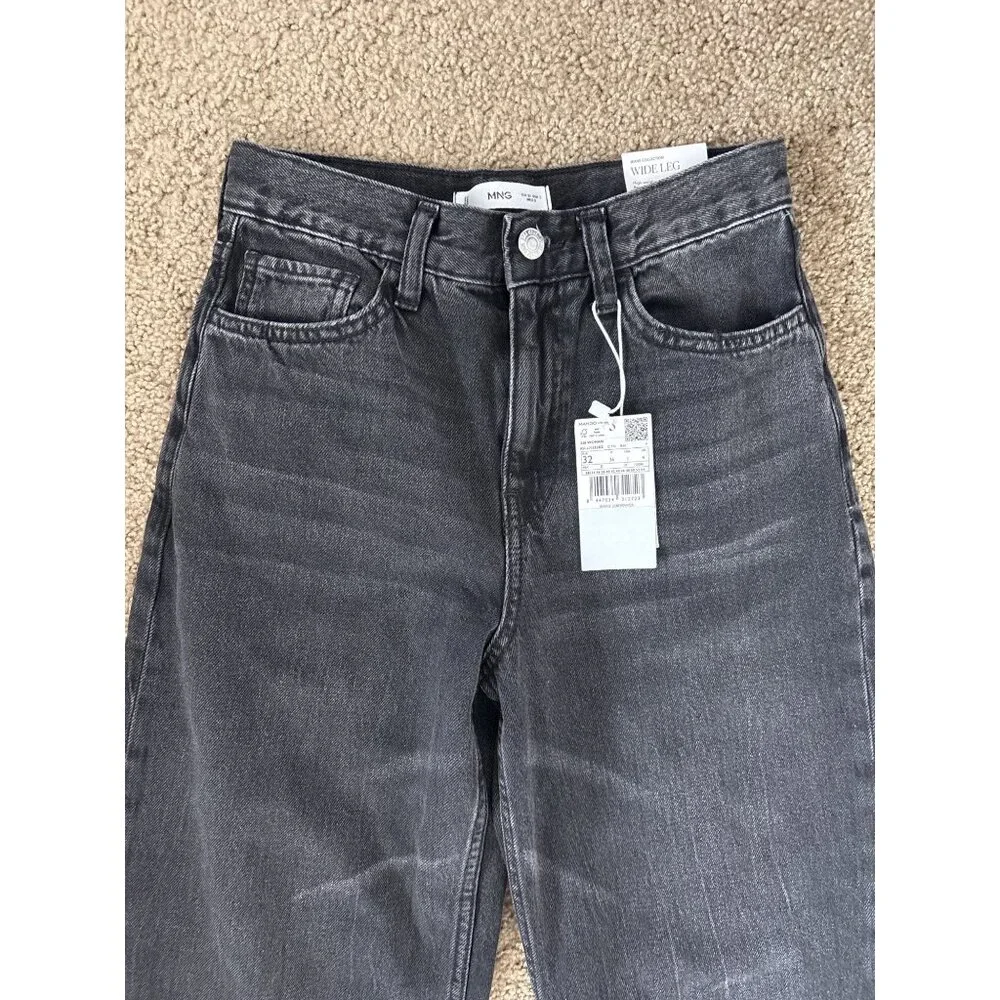 Mango Womens Wide-Leg High-Waist Full-Length Black Denim Jeans, new without tags - Picture 3 of 6